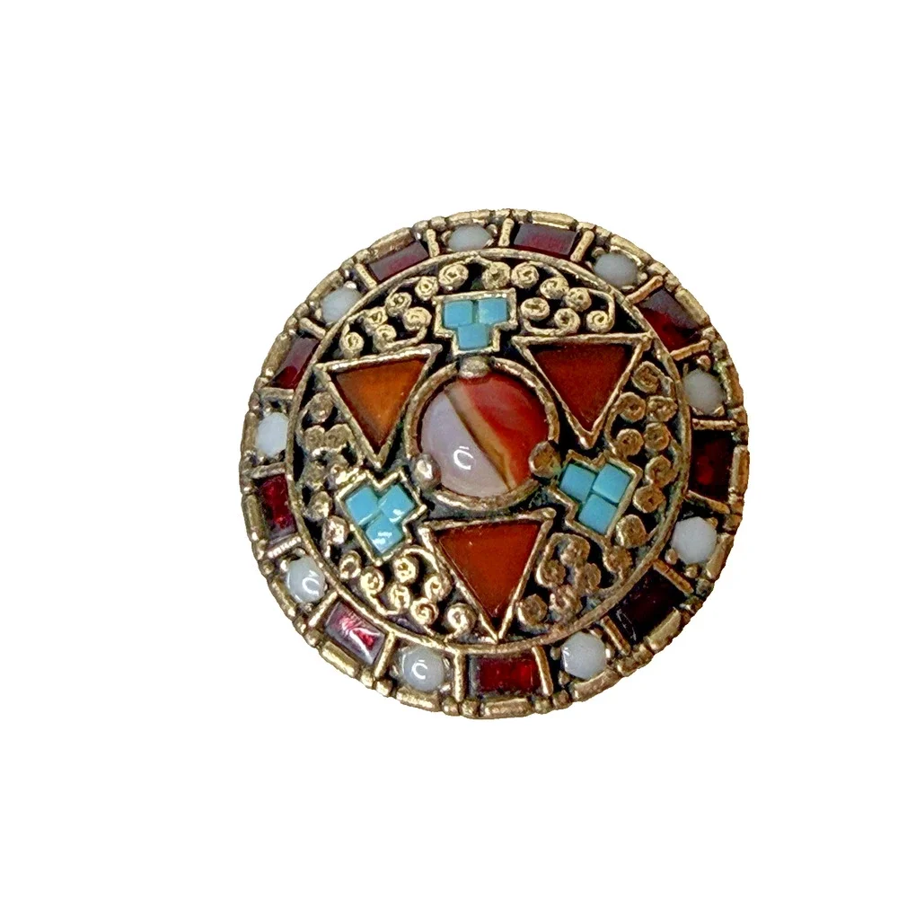 Vintage Miracle Celtic Brooch Pin Multi Color Faux Agate Signed England